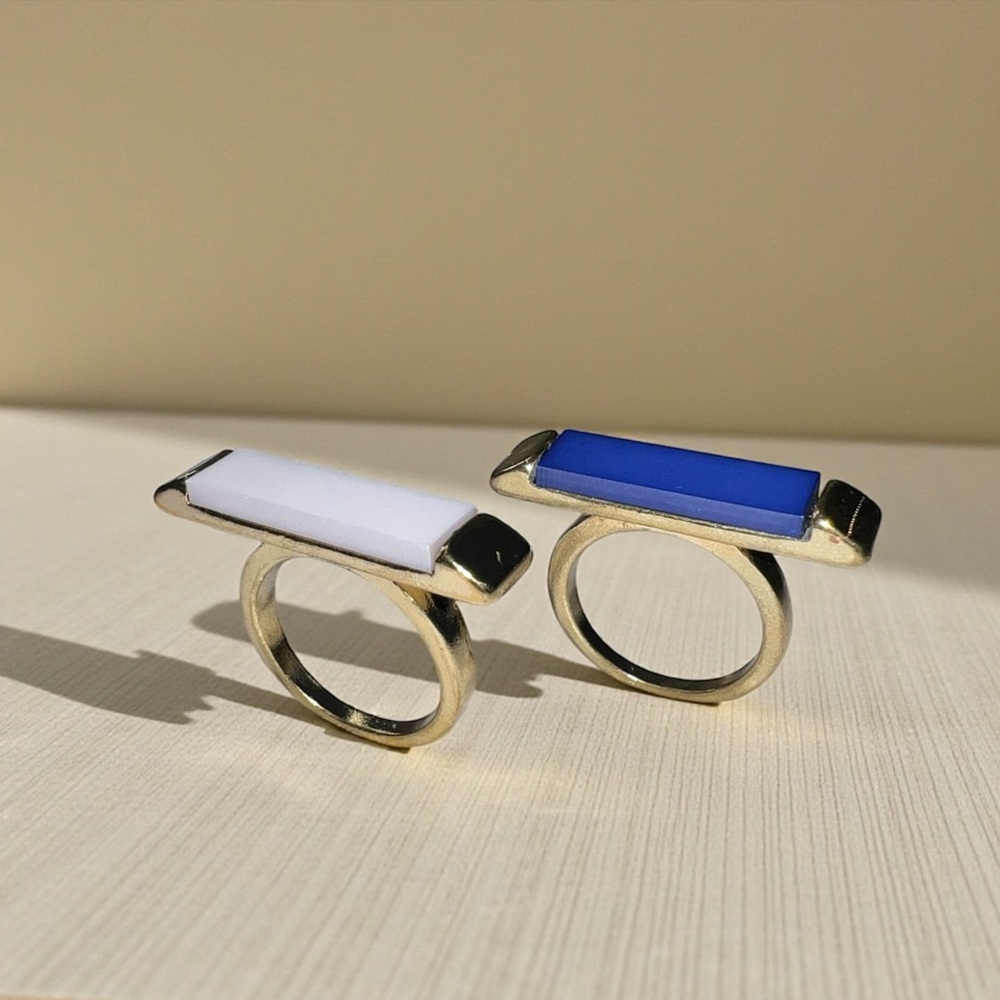 Gold Bar Ring/ Resin~Royal Blue/Gray Colors